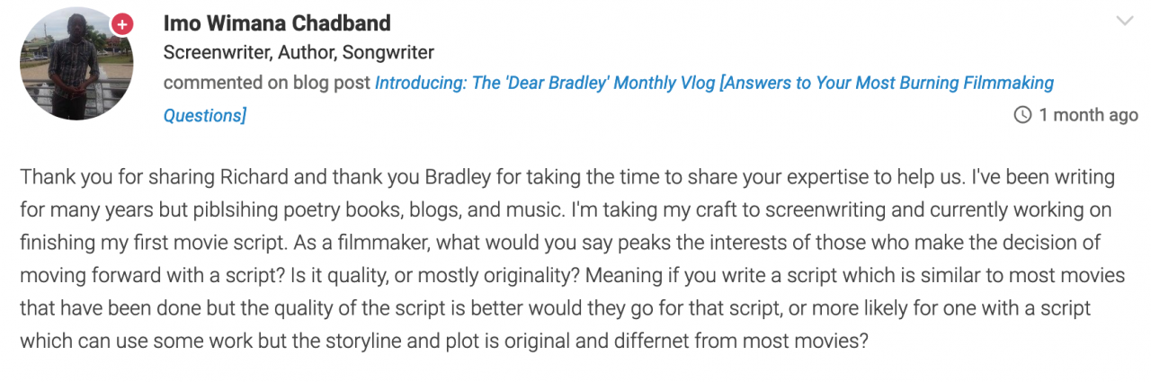 Dear Bradley What Kind of Script Peaks Studio Interest   Other Filmmaking Questions