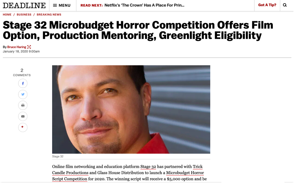 5000 Option 100000 Financing Eligibility  Stage 32s Latest Partnership  Exclusive Coverage in Deadline Hollywood